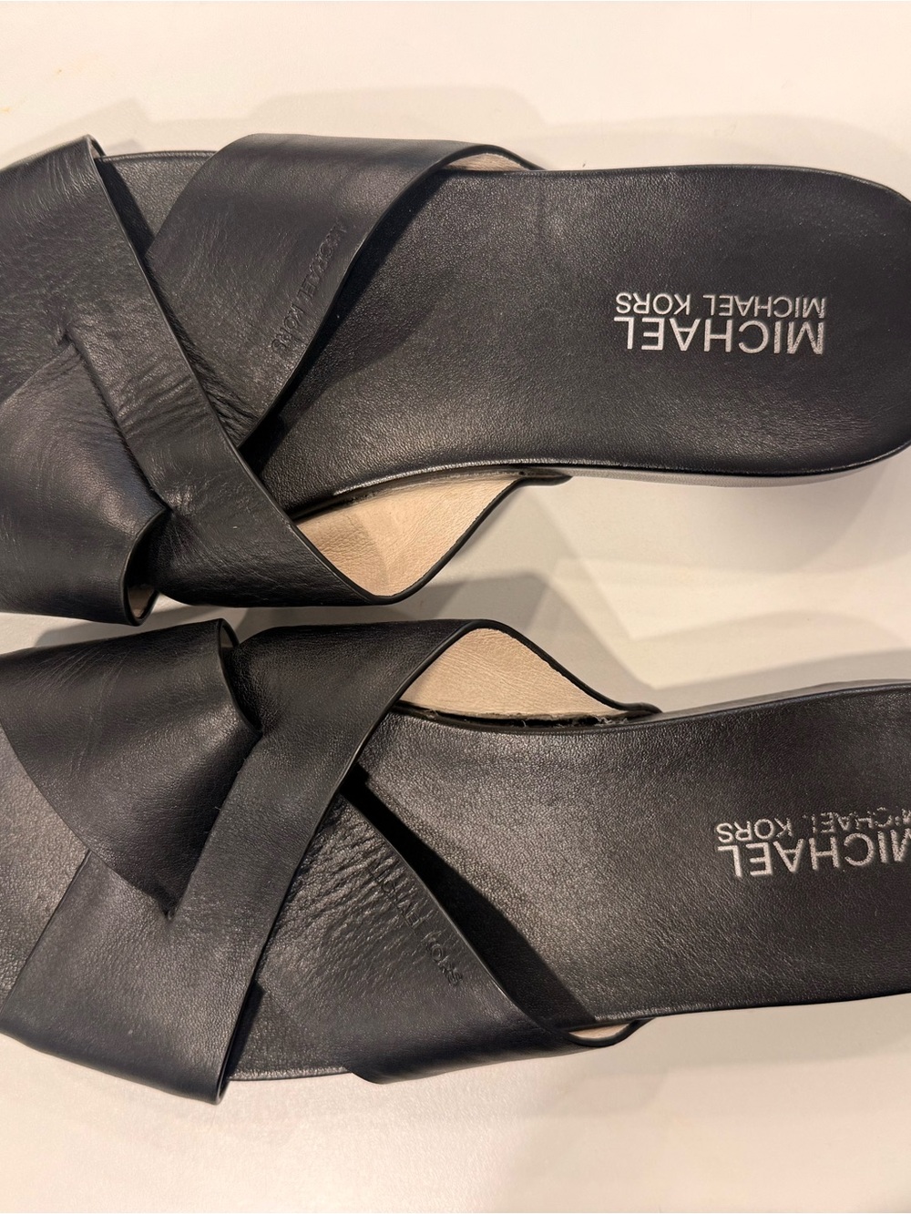 Michael Kors Black Leather Crisscross Slide Sandals